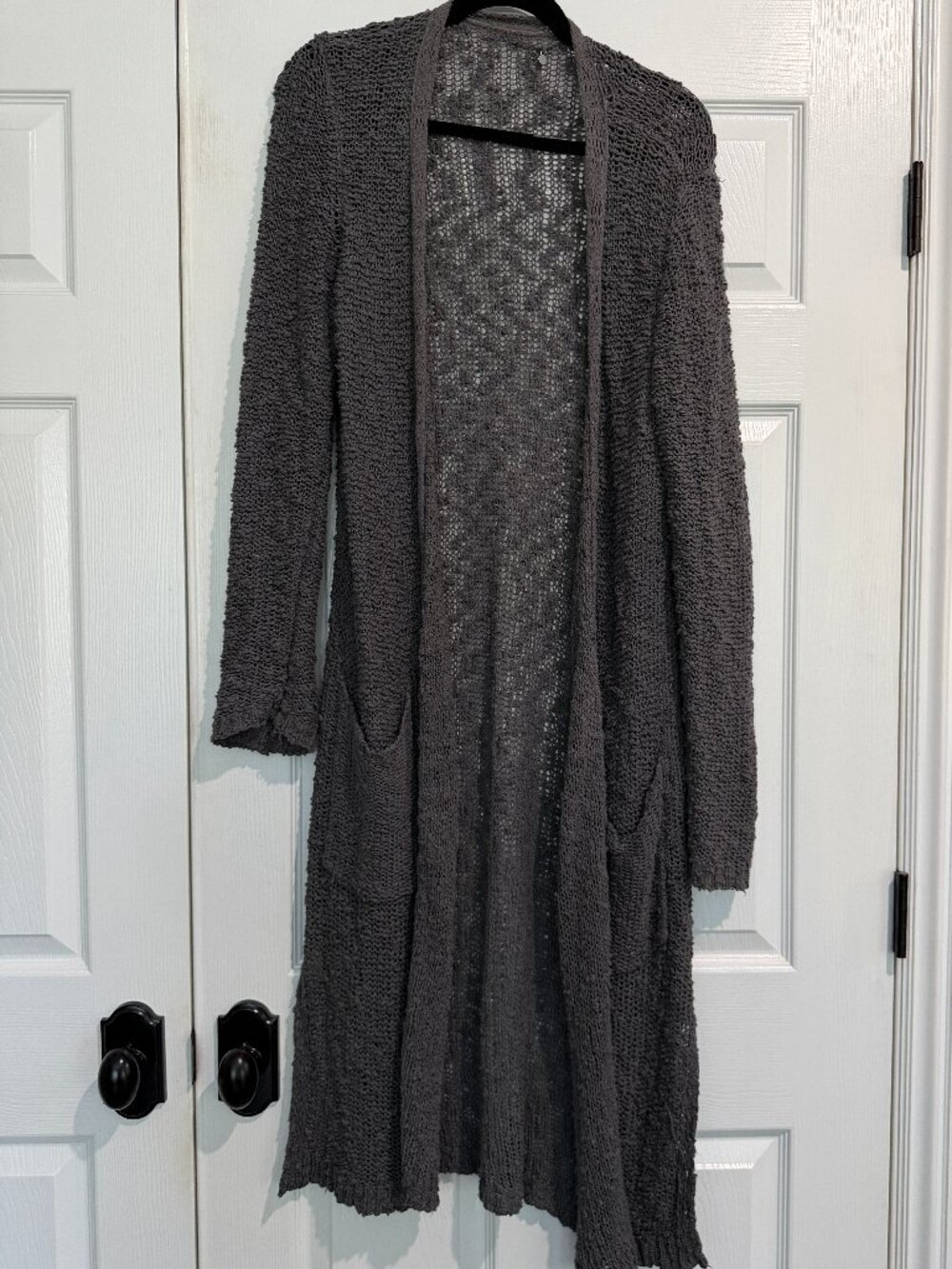 Anthropologie Knitted & Knotted Longline Grey Chenille Cardigan Sweater Duster